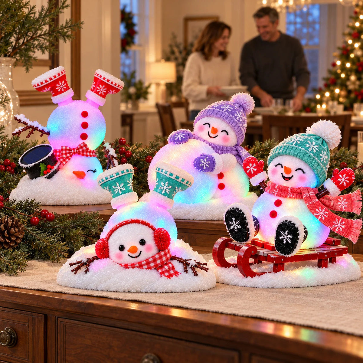 ☃️✨ Light-Up Christmas Snowmen – 4 Playful Frosty Styles with Colorful Holiday Glow