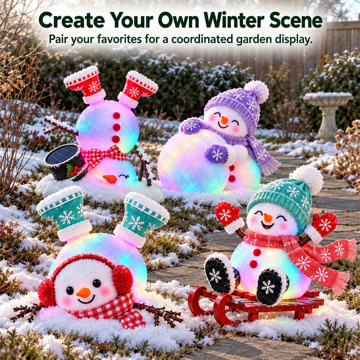 ☃️✨ Light-Up Christmas Snowmen – 4 Playful Frosty Styles with Colorful Holiday Glow