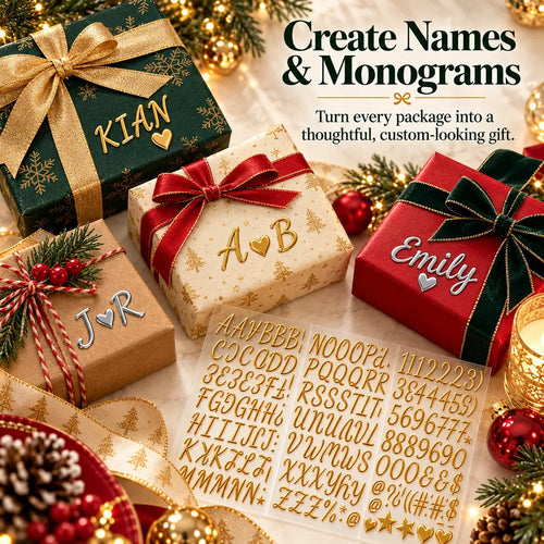 🎁✨ 3D Metallic Alphabet Stickers – Raised Letter, Number & Symbol Decals for Personalized Gifts, Cards & DIY Crafts 💖🎄 | 5 Colors