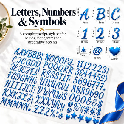 🎁✨ 3D Metallic Alphabet Stickers – Raised Letter, Number & Symbol Decals for Personalized Gifts, Cards & DIY Crafts 💖🎄 | 5 Colors