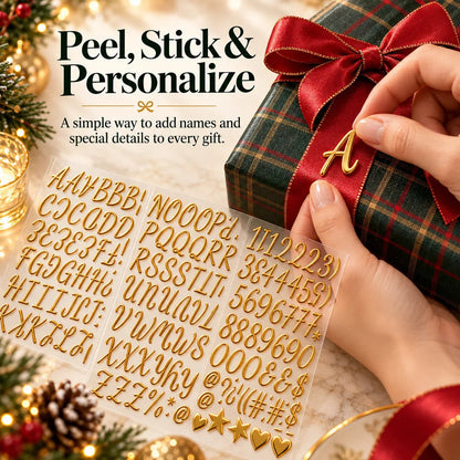 🎁✨ 3D Metallic Alphabet Stickers – Raised Letter, Number & Symbol Decals for Personalized Gifts, Cards & DIY Crafts 💖🎄 | 5 Colors