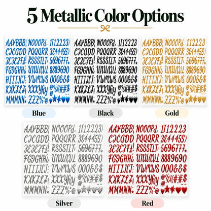 🎁✨ 3D Metallic Alphabet Stickers – Raised Letter, Number & Symbol Decals for Personalized Gifts, Cards & DIY Crafts 💖🎄 | 5 Colors