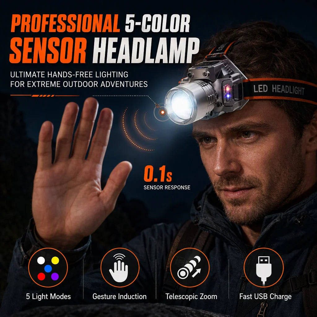 Rechargeable Super Bright  LED Headlamp with Motion Sensor