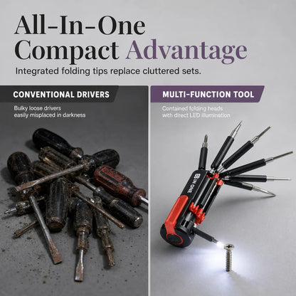 ⏰🔧8-in-1 Folding Screwdriver – Built-In LED Work Light & Flashlight