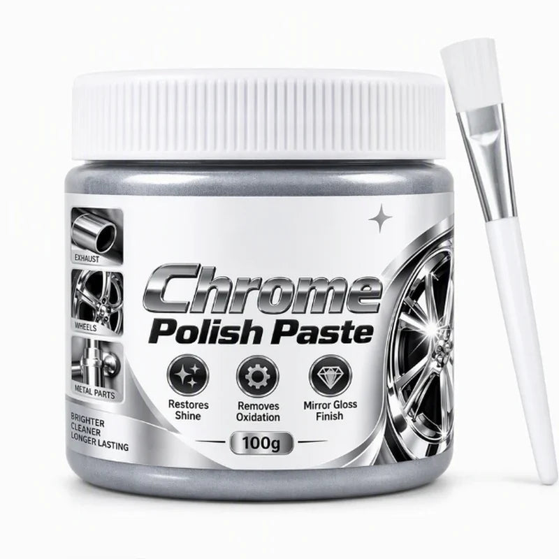 ✨ Chrome Polish Paste – 100g Metal & Chrome Polishing Paste with Application Brush for a Brilliant Mirror-Like Finish