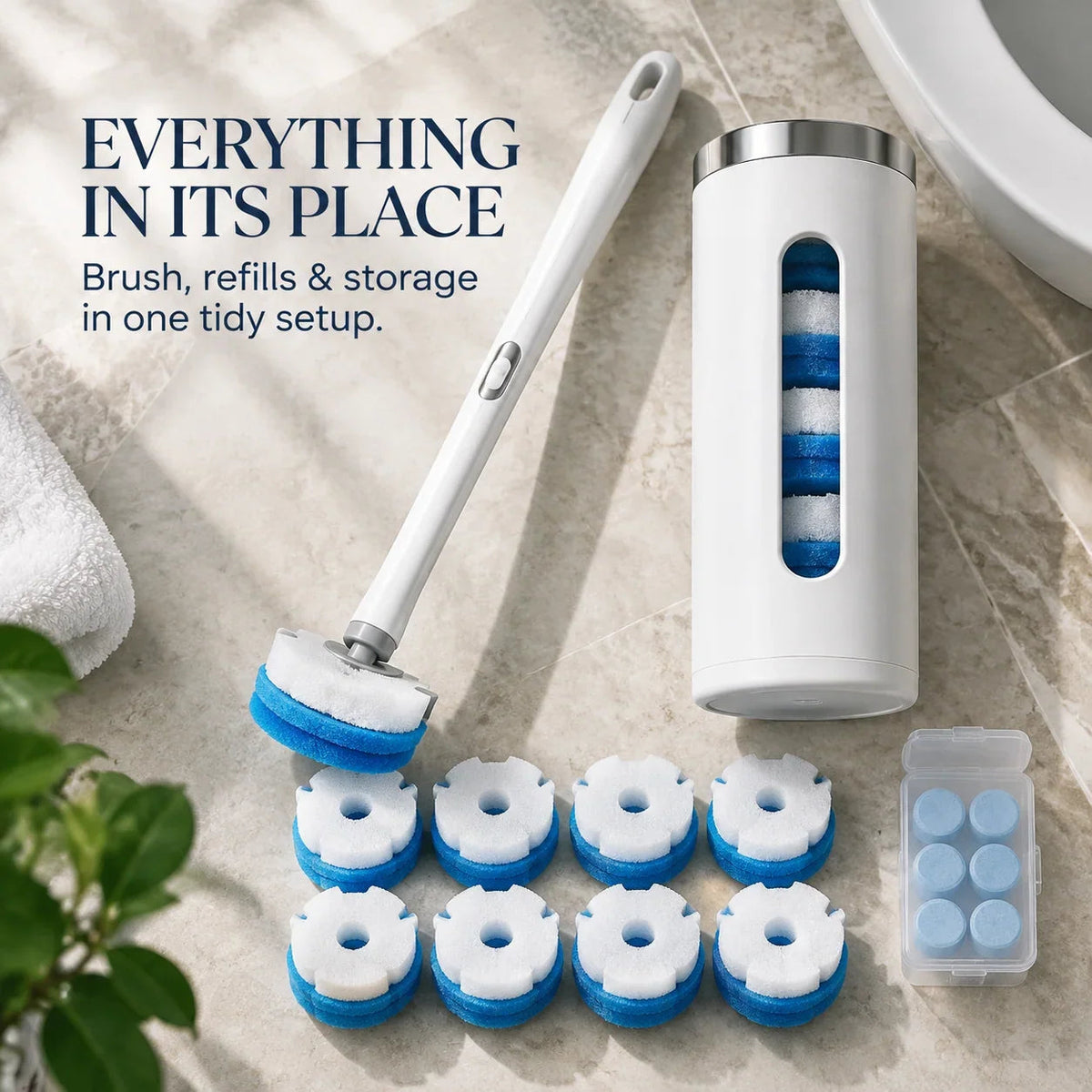 🚽 Disposable Toilet Cleaning Brush – Replaceable Heads with Storage Holder