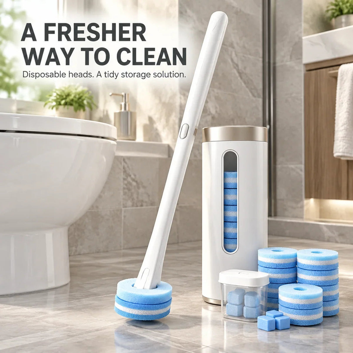 🚽 Disposable Toilet Cleaning Brush – Replaceable Heads with Storage Holder