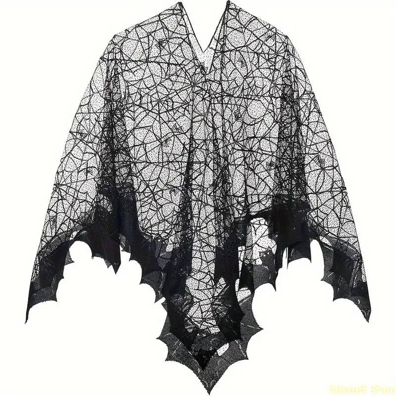 🕸️ Spider Web Bat Wing Halloween Cape – 150 × 150 cm Gothic Costume Shawl
