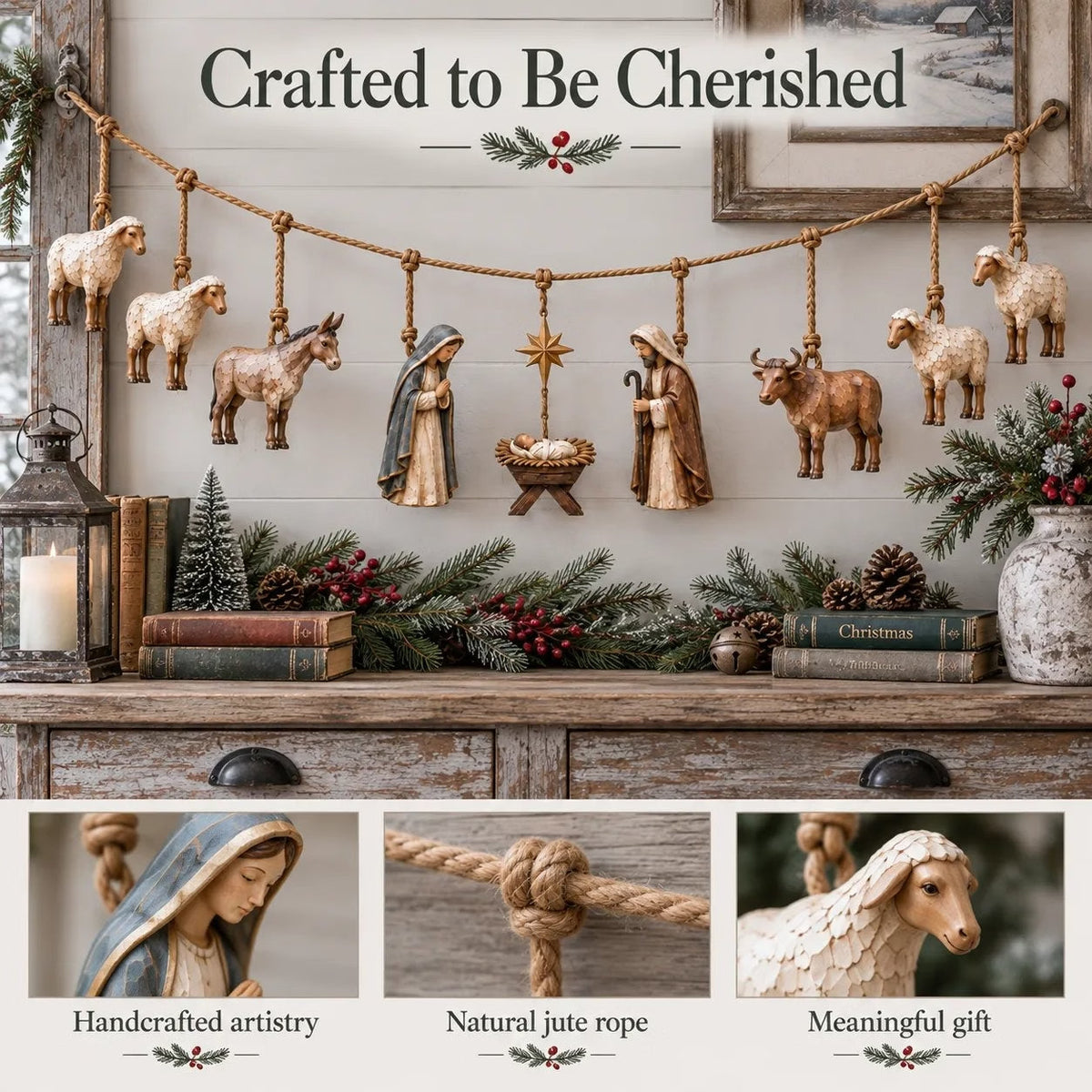 🎄 Handcrafted Wooden Nativity Garland – Bring the Christmas Story Home ✨
