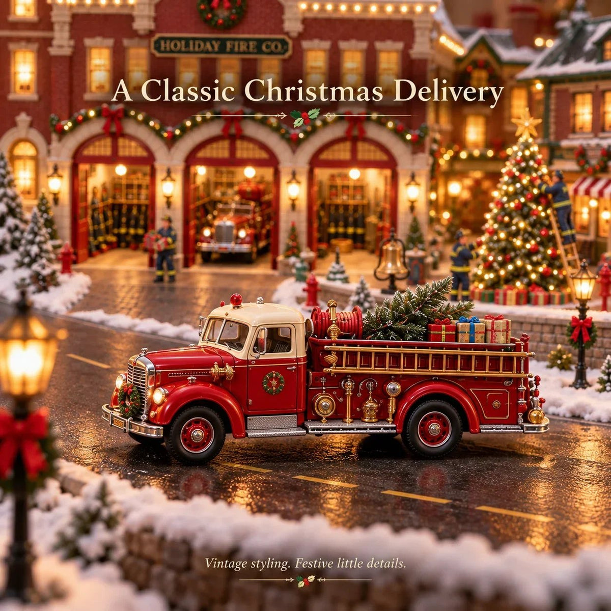💥🏆Christmas Fire Rescue Village 🚒🎄 – Lighted Holiday Scene Featuring Festive Firefighters 🚒✨