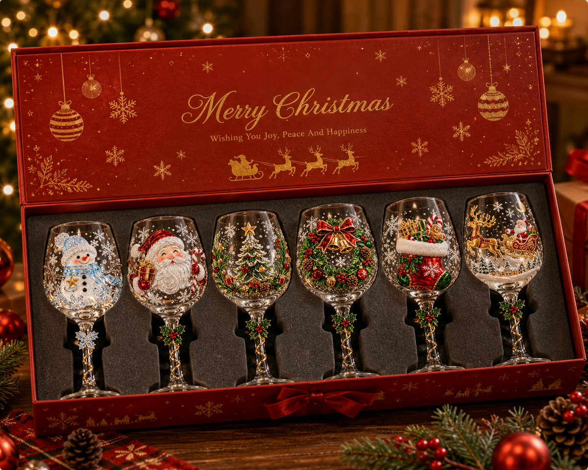 🎅🥂Christmas 3D Wine Glass Collection Gift Box Set