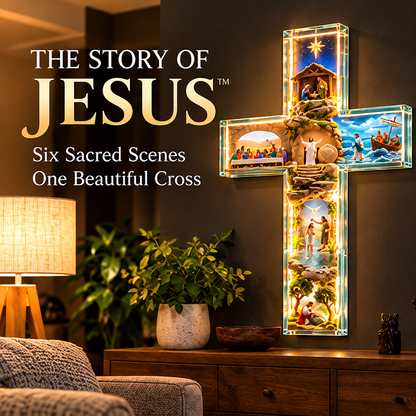 ✝️ The Story of Jesus Cross Lamp – 6 Illuminated Scenes of Faith & Christmas Hope ✨
