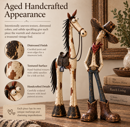 🤠🐴 Whimsical Cowboy & Horse Figurine Set – A Charming Touch of Western Humor!