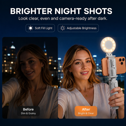 4-in-1 Magnetic Palm Grip Selfie Stick with LED Fill Light