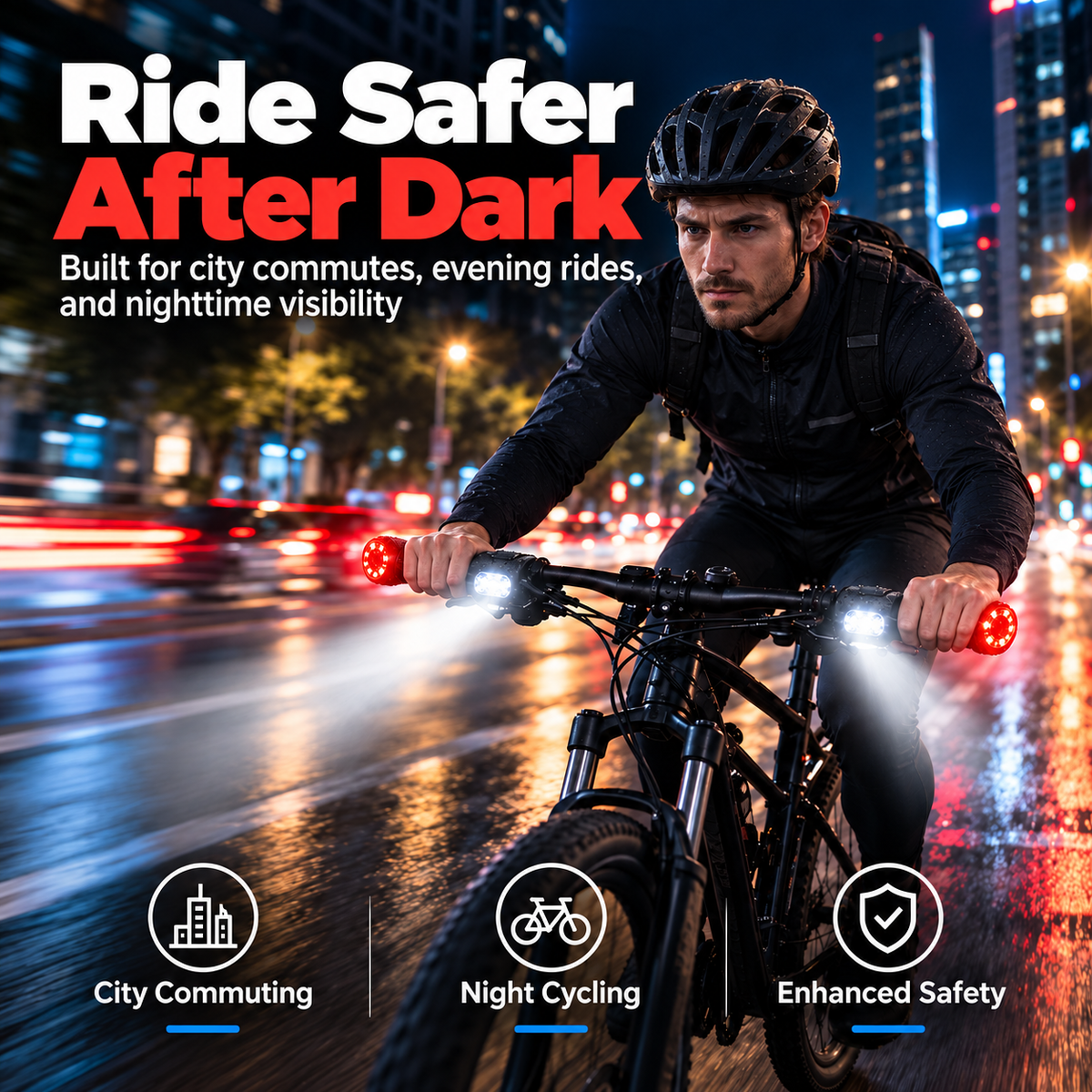 🚴(A pair) Dual-Direction Handlebar Safety Lights – USB Rechargeable Front & Rear Bike Lights with Hidden Bar-End Installation
