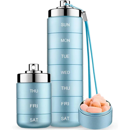 💊 7-Day Stackable Metal Pill Organizer – Detachable Daily Compartments with Screw Closures & Carry Strap