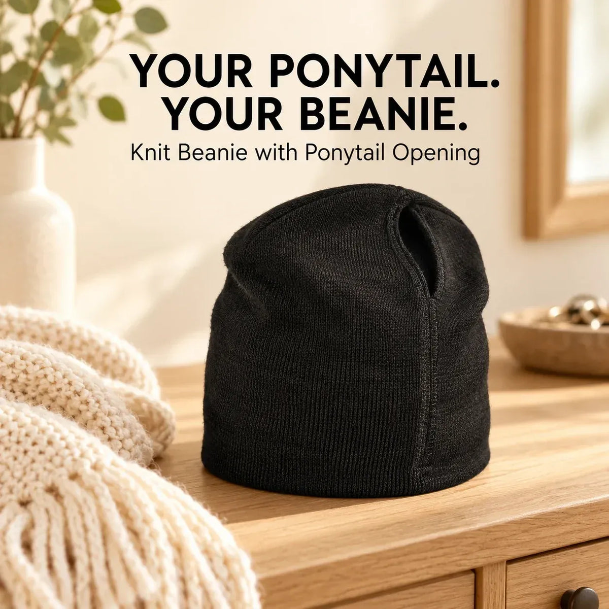 🧲 Women's Magnetic Ponytail Beanie – Hat with Magnetic Hair Opening for Ponytails, Buns & Braids