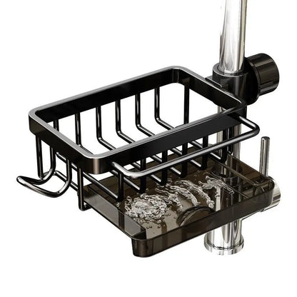 🧽Sink Organizer Rack,Hanging Faucet Drain Rack with Drip Tray Stainless Steel Detachable Sink Faucet Sponge Holder Over Faucet for Kitchen and Bathroom,Scrubbers, Soap,Brush