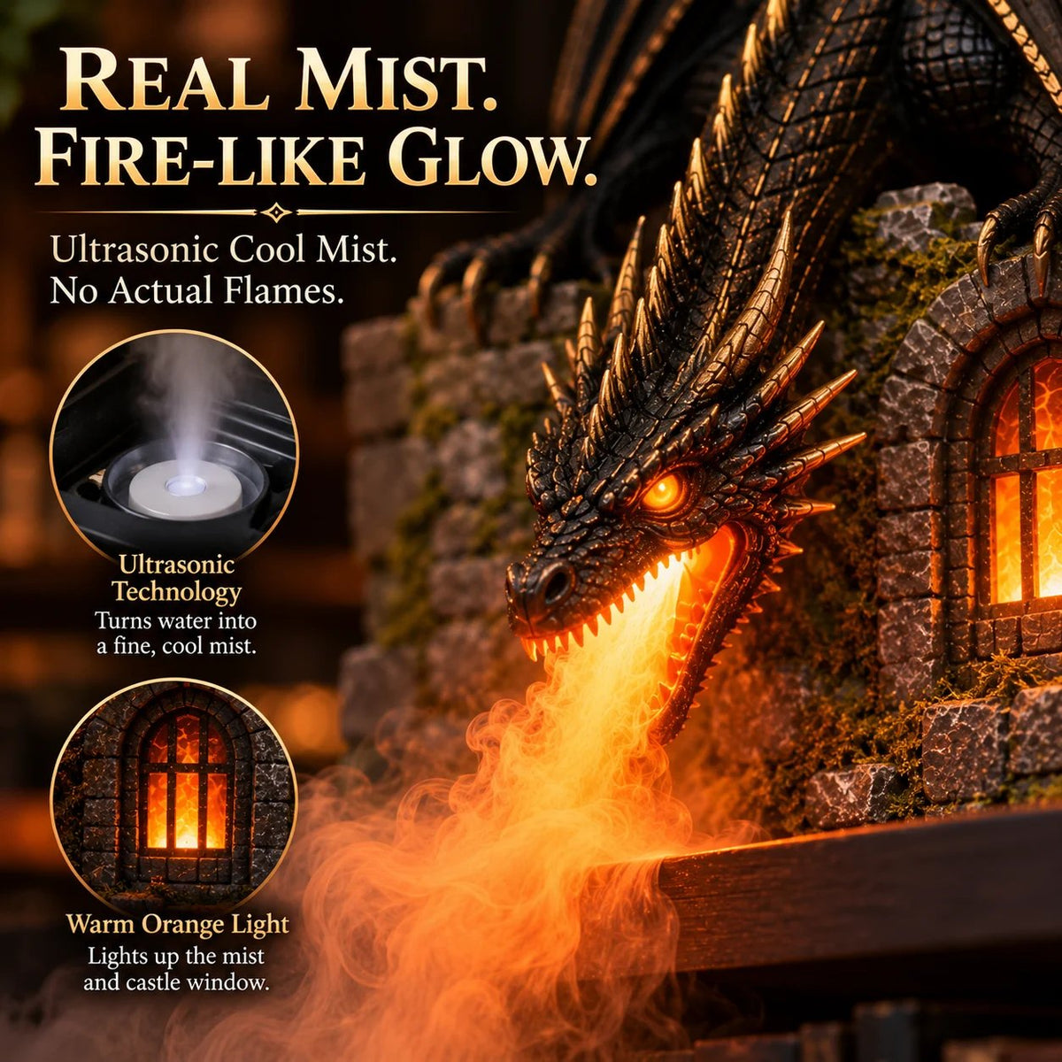 🐉 Dragon Mist Diffuser – Glowing Fire-Breathing Fantasy Bookshelf Decor