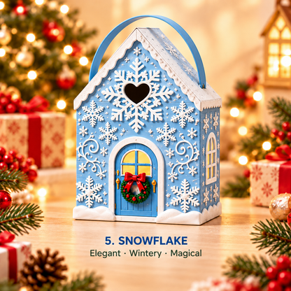 Christmas Cottage Gift Box with Handle – Festive House-Shaped Holiday Packaging