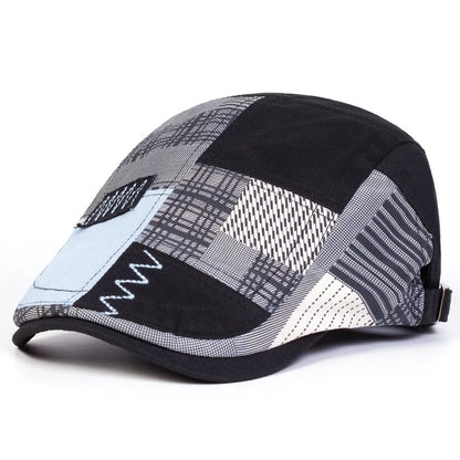 Patchwork Plaid Newsboy Cap for Men Women, Vintage Spliced Cabbie Flat Ivy Cap Adjustable Beret Hat