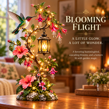 🌺 Hummingbird Garden Lantern Light | Lighted Floral Table Decor