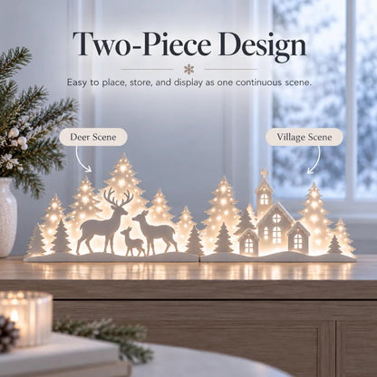 🎁Last Day 49% OFF🔥🦌 LED Christmas Deer & Village Window Decor | 2-Piece Lighted Scene