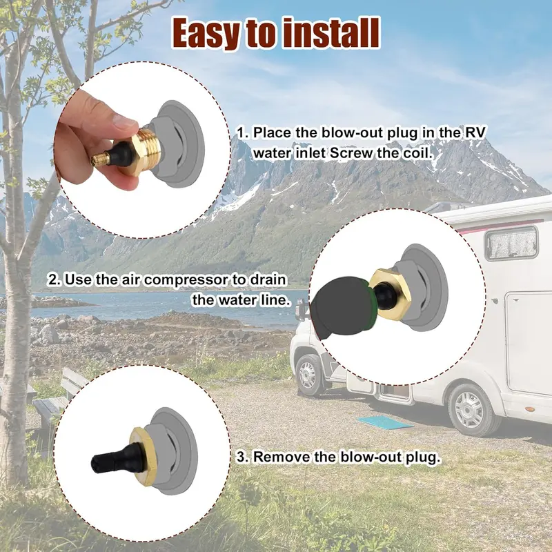 🔥2-Pcs Brass RV Blow Out Plugs with Drain Valve
