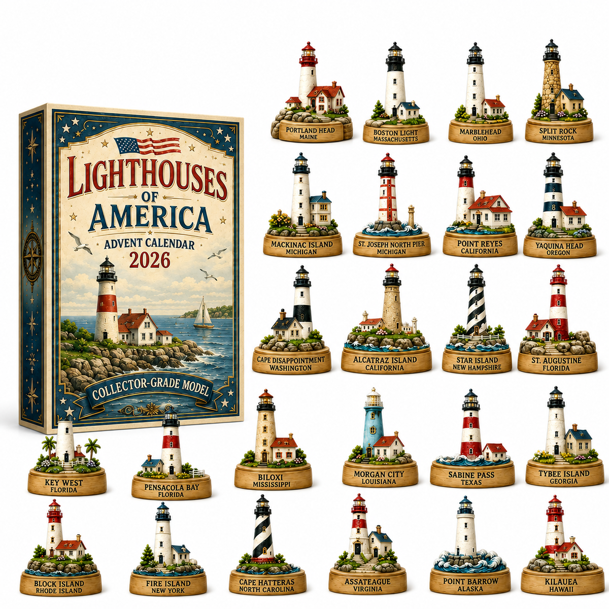 🌊🎄 Lighthouses of America Advent Calendar 2026 – 24-Day Coastal Countdown with Collectible Miniatures ⚓
