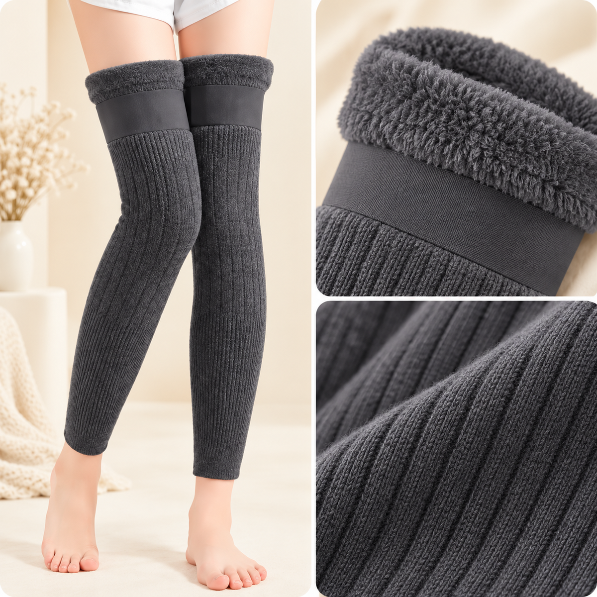 Fleece-Lined Long Knee & Leg Warmers for Women