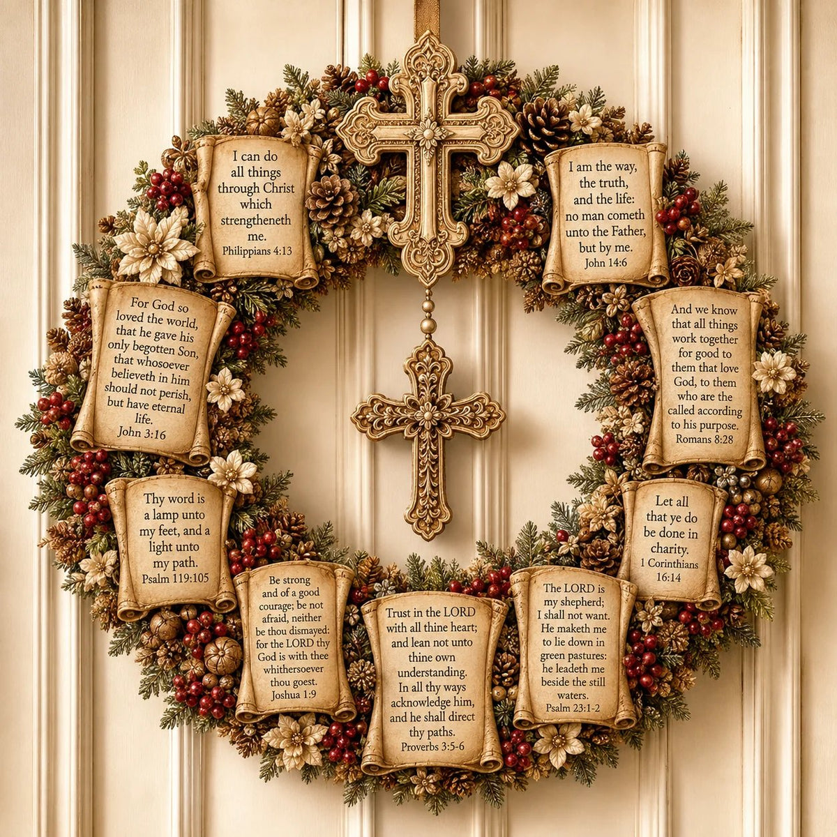 Christian Scripture Wreath Collection – Wood Faith-Inspired Décor（🔥Buy 2 Free Shipping）