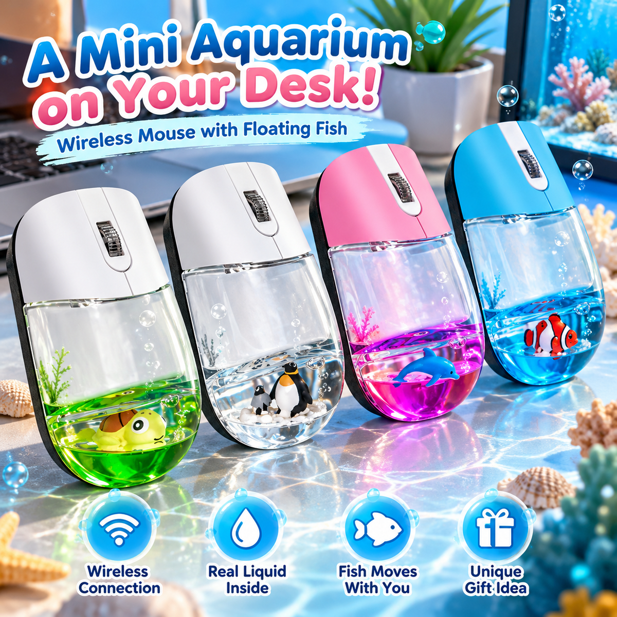🐠✨ Mini Aquarium Liquid Wireless Mouse – Cute Floating Animal Design & Unique Desk Gift 🎁