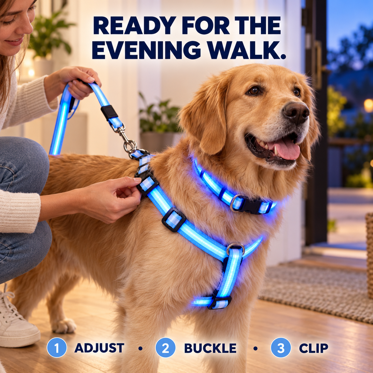 ✨ LED Dog Night Walking Kit – Light-Up Harness, Collar & Leash Set