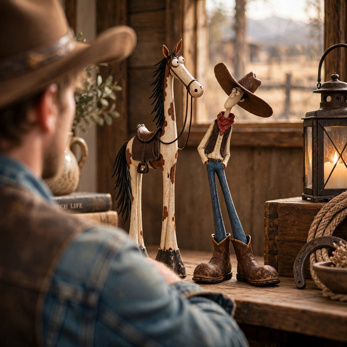 🤠🐴 Whimsical Cowboy & Horse Figurine Set – A Charming Touch of Western Humor!