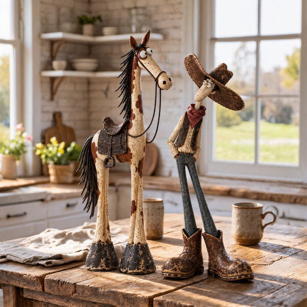 🤠🐴 Whimsical Cowboy & Horse Figurine Set – A Charming Touch of Western Humor!