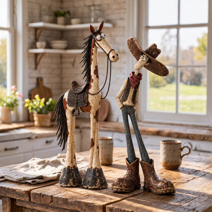 🤠🐴 Whimsical Cowboy & Horse Figurine Set – A Charming Touch of Western Humor!