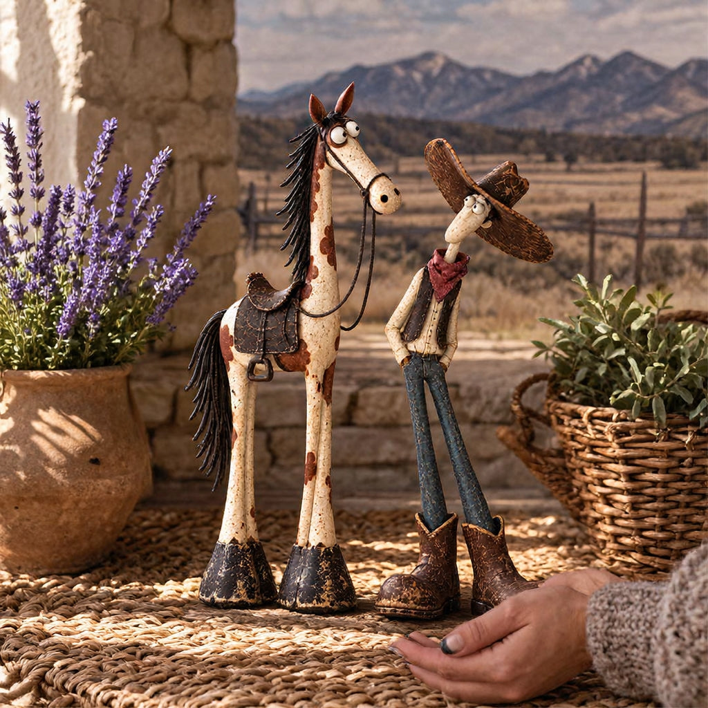 🤠🐴 Whimsical Cowboy & Horse Figurine Set – A Charming Touch of Western Humor!