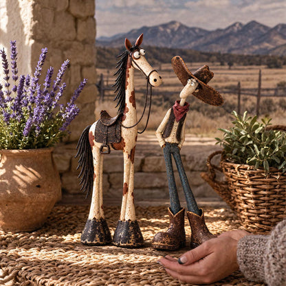 🤠🐴 Whimsical Cowboy & Horse Figurine Set – A Charming Touch of Western Humor!