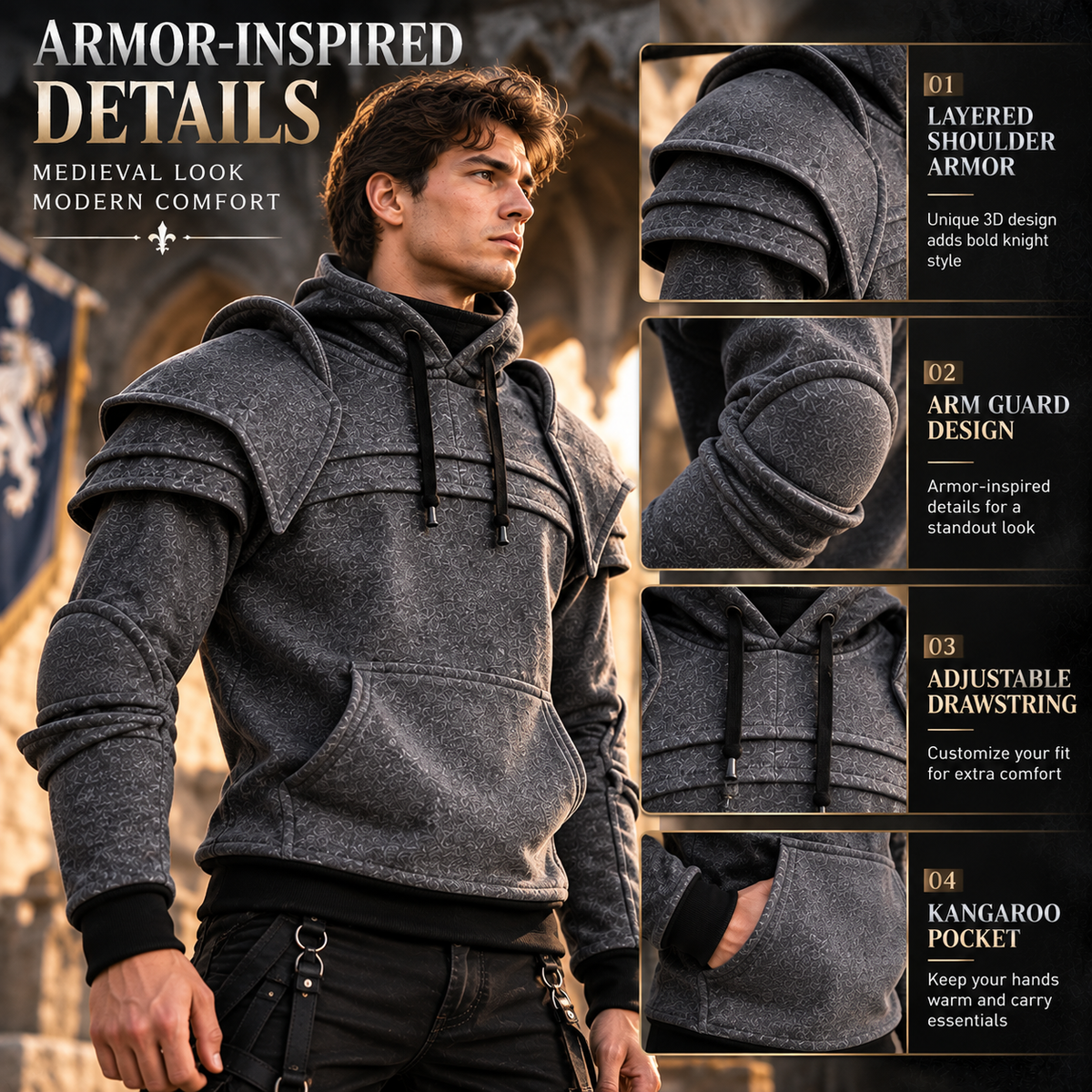 ⚔️ Become the Knight™ – Armor-Inspired Hoodie for Everyday Style