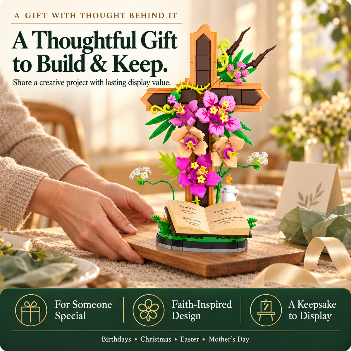 🔥LAST DAY 49% OFF -✝️ 363-Piece Floral Cross Building Set – A Meaningful Gift to Build & Display