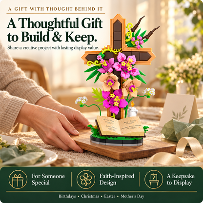 🔥LAST DAY 49% OFF -✝️ 363-Piece Floral Cross Building Set – A Meaningful Gift to Build & Display