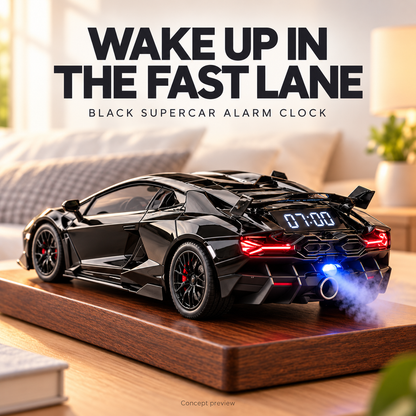 🔥LAST DAY 49% OFF -🏎️ Black Supercar Alarm Clock Concept | Rear Digital Display & Light-Up Taillights