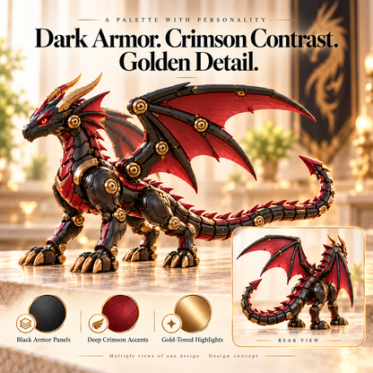 🎁LAST DAY 49% OFF | 🐉 Mechanical Dragon Egg – Black & Crimson Dragon with Folding Wings & Armored Details