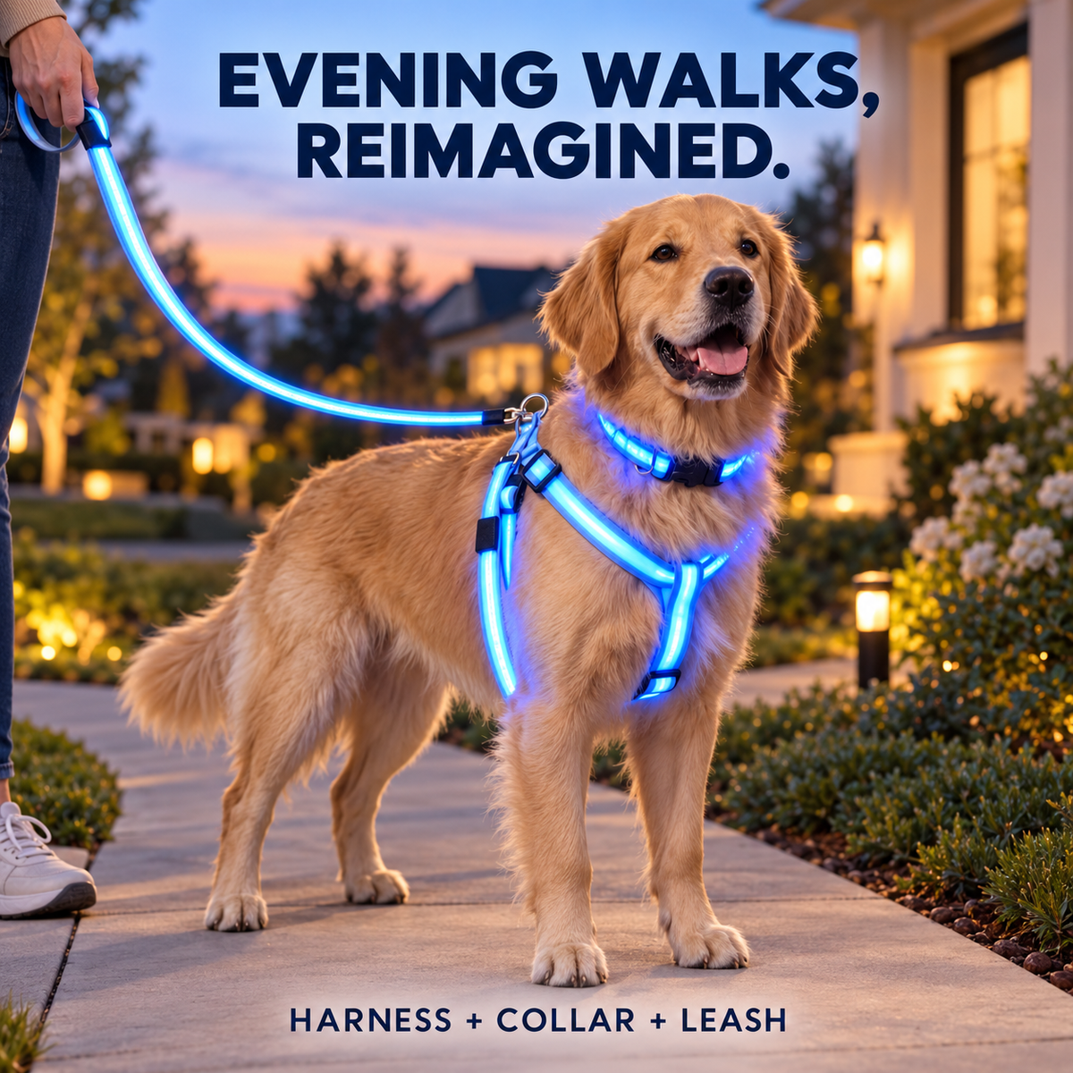 ✨ LED Dog Night Walking Kit – Light-Up Harness, Collar & Leash Set