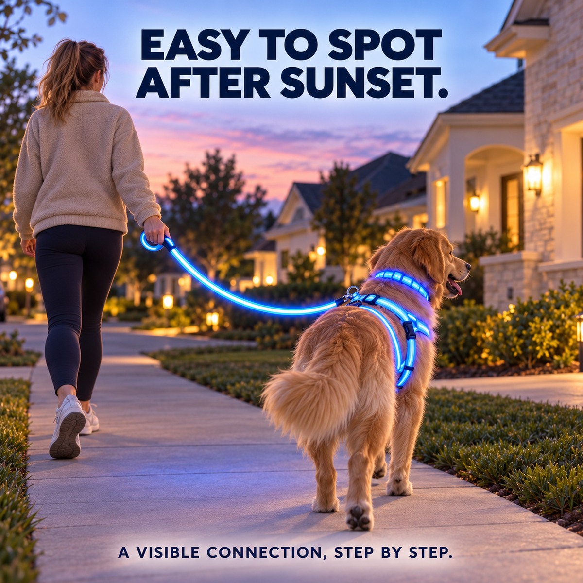 ✨ LED Dog Night Walking Kit – Light-Up Harness, Collar & Leash Set