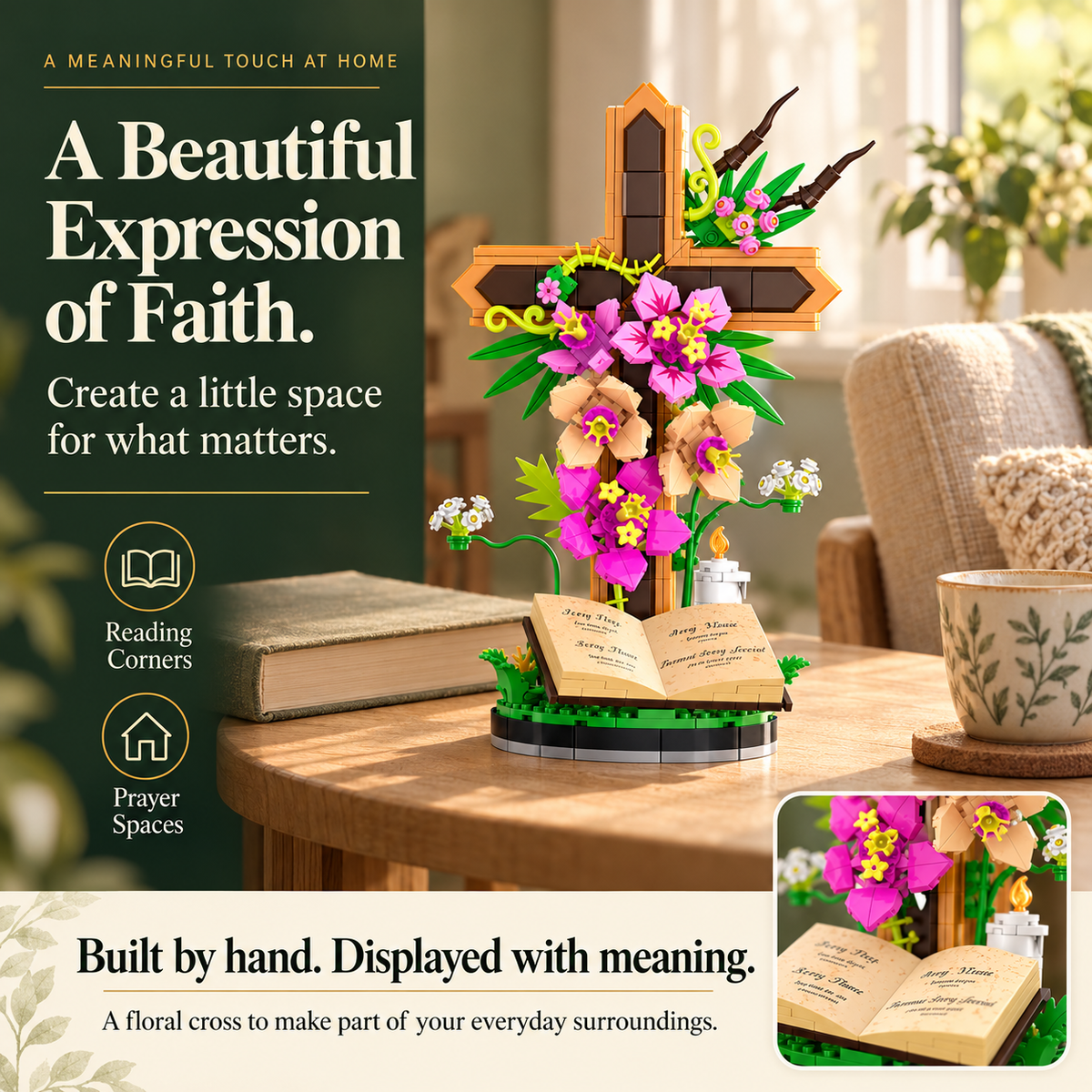 🔥LAST DAY 49% OFF -✝️ 363-Piece Floral Cross Building Set – A Meaningful Gift to Build & Display