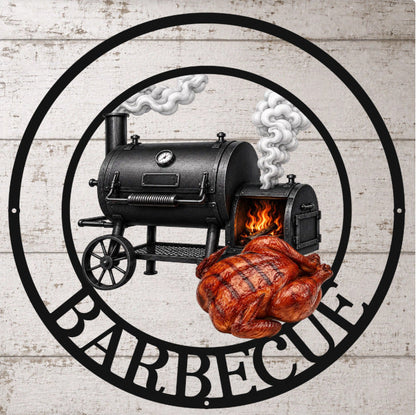 Custom Shaped Metal Sign, Personalized Black Grill & Chill Smoker Scene, Unique BBQ Gift for Dad or Grandpa