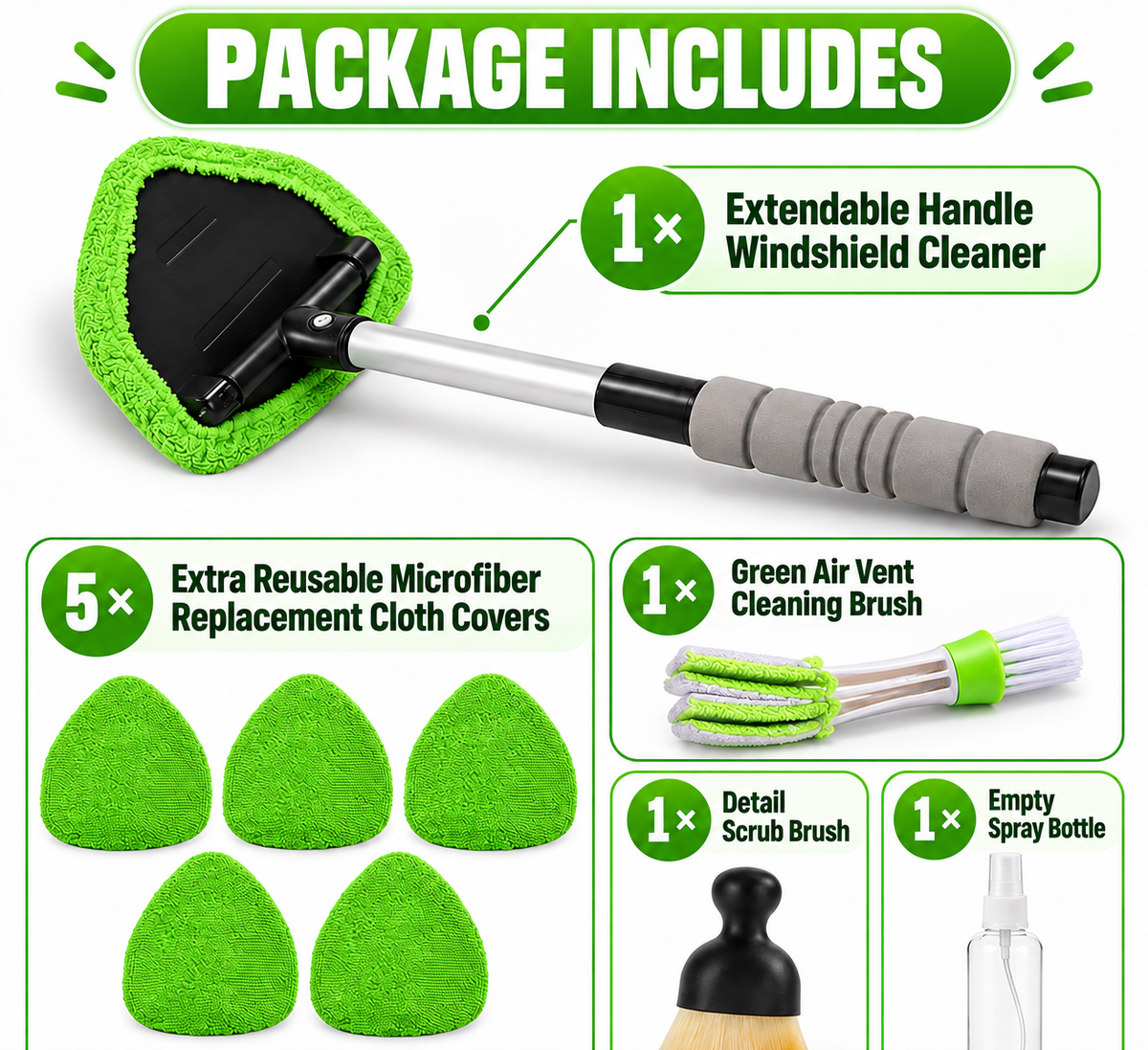🚗9 PCS Car Window Cleaning Tool Kit - Easy Reach for Interior Glass