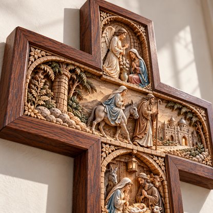 ✝️ The Story of Christmas Illuminated Cross – 5 Biblical Scenes, 3D Nativity Wall Decor 🎄