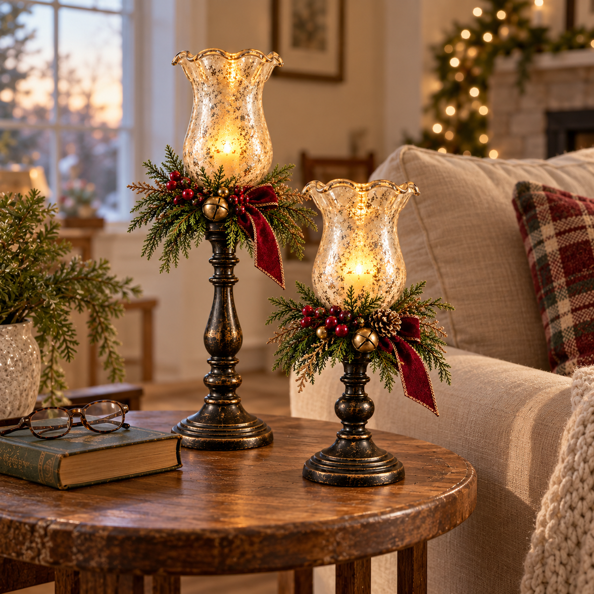 Vintage Mercury Glass Christmas Candle Lamp